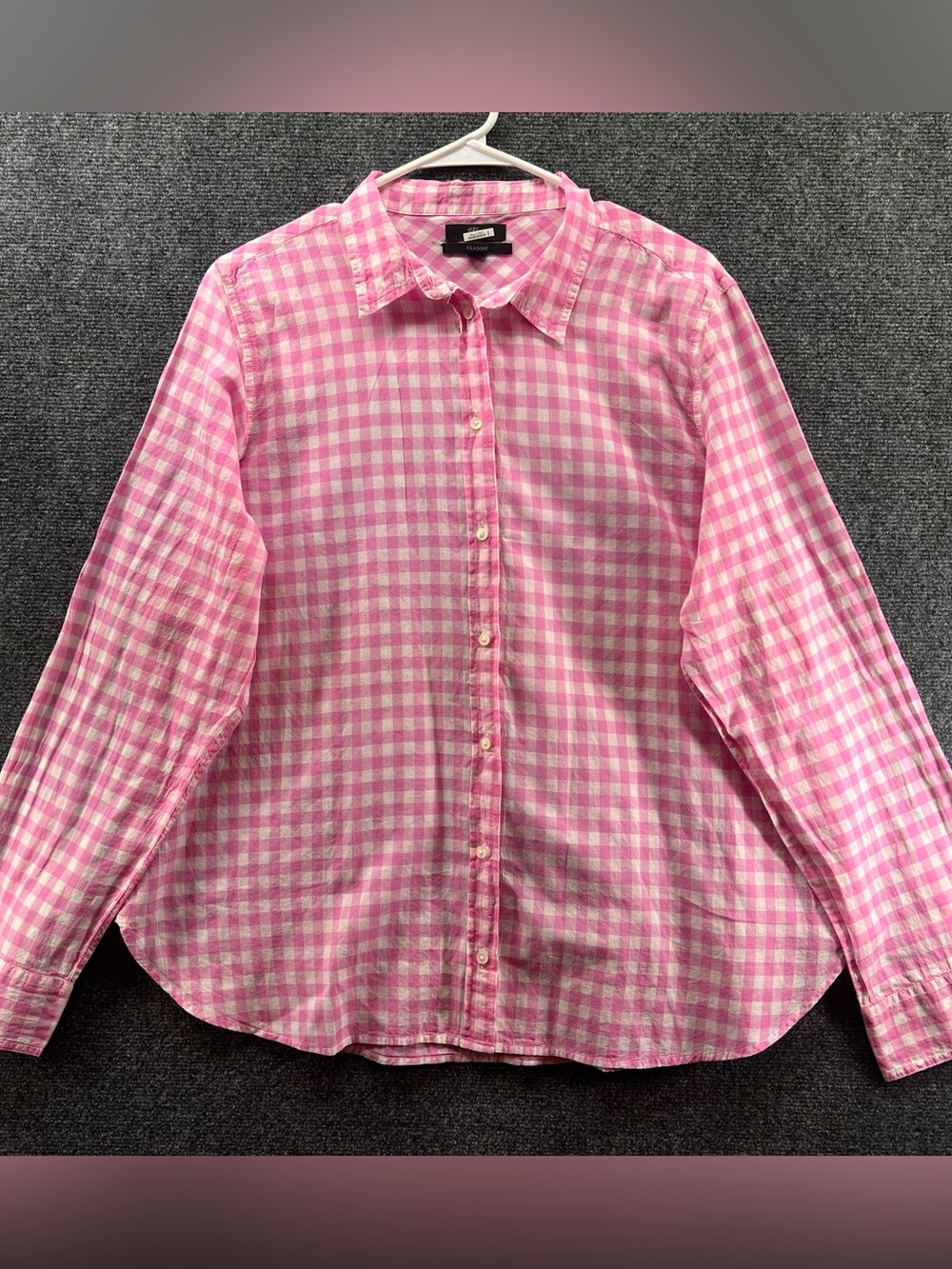 J. Crew Womens Button Down Shirt Sz 18 Pink/White Gingham Classic Fit Cottagecor